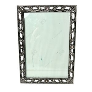 Vintage Metal Filigree Art Deco Rhinestone Photo Frame Leaves 4X6 Ornate Border